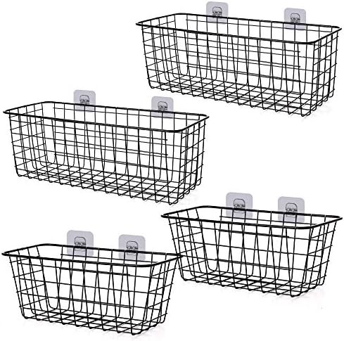 4 Pack Wire Storage Baskets Household Metal Wall-Mounted Containers Organizer Bins for Kitchen Bathroom Freezer Pantry Closet Laundry Room Cabinets Garage Shelf, 2 Large 2 Medium by XINFULL