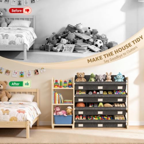 Toy Storage Organizer with 3 Shelves and 12 Bins, Bookshelf/Bookcase, Kids Bin Shelf, Toys Box for Playroom Organization for Bedroom & Room, 47.4" W - Image 3
