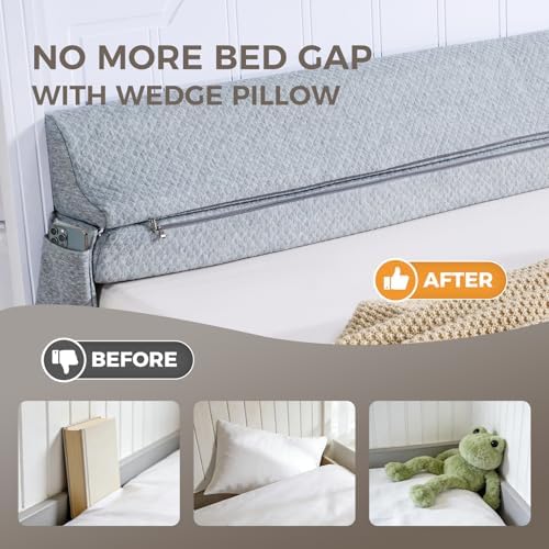 Bed Wedge Gap Filler King Size, Wedge Pillow for Headboard Gap, 76×10×6 in - Image 2