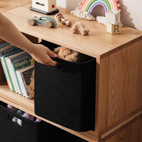 UBBCARE Set of 4 Storage Basket-13 X 13 X 13 in, Cotton Rope Basket for Shelves, Toys, Book, Cube Storage Bins with Handles, Woven Storage Basket for Organizing, Black - Image 4
