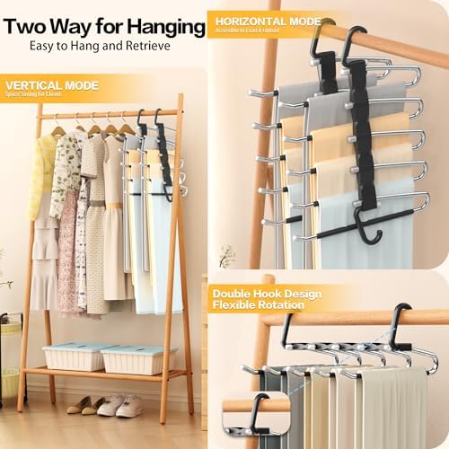 Pants Hangers Space Saving - 48 Pack Closet Organizer and Storage Jean Hangers, Stainless Steel Anti-Slip Clothes Hanger Scarf Holder for Pants Jeans Leggings Trousers Pant Rack, Black - Image 3