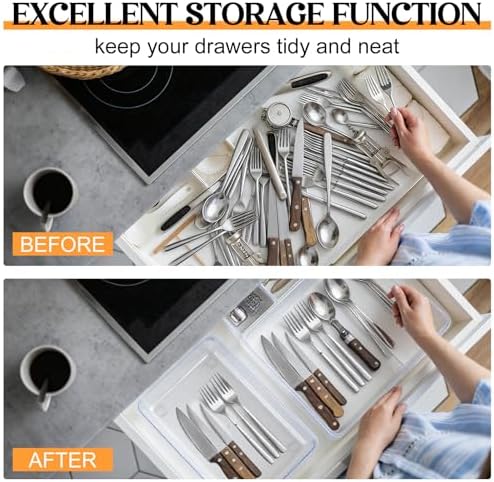 Maitys 12 Pcs Clear Drawer Organizer 9 x 6 x 2 Inches Plastic Rectangle Trays Makeup Vanity Storage Bins and Kitchen Drawers Dividers for Office Desk Silverware Kitchen Utensils - Image 5