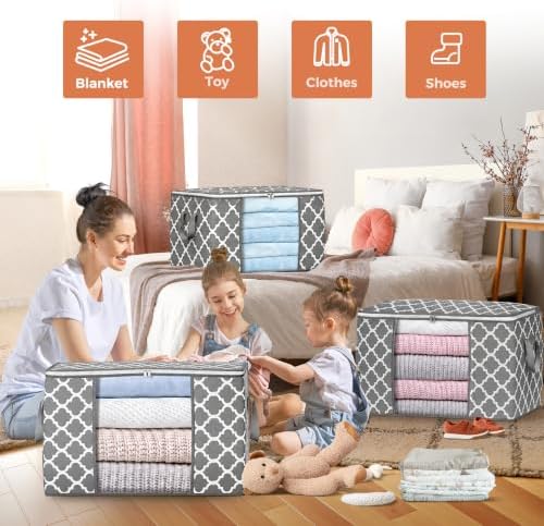 90L Large Storage Bags, 6 Pack Clothes Storage Bins Closet Organizers - Image 3