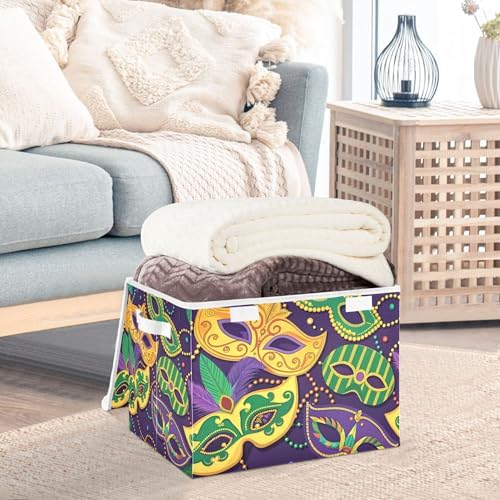 Mardi Gras Mask Storage Bins with Lids and Carrying Handle,Foldable Storage Boxes Organizer Containers Baskets Cube with Cover for Home Bedroom Closet Office - Image 5