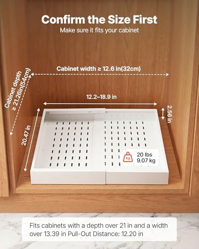 VEVOR Pull Out Cabinet Organizer, 4 Pack Expandable Width (12.2"-18.9"), 20.47" Deep Pull Out Drawers for Cabinets, Sliding Drawer for Kitchen Pantry Cabinet Organizer with Nano Adhesive Strips, White - Image 2