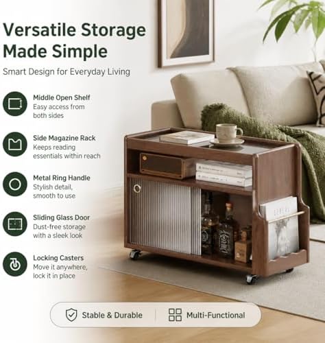 Black Walnut Side Table with Storage, Narrow End Table with Magazine Rack - Image 6