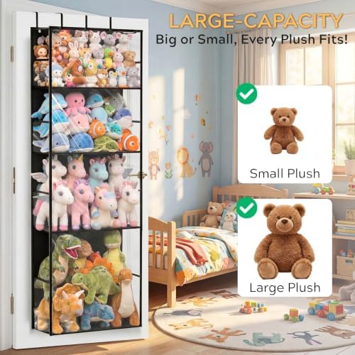 Ofiray-home Over the Door Stuffed Animal Storage with Clear Dust Cover - Image 2
