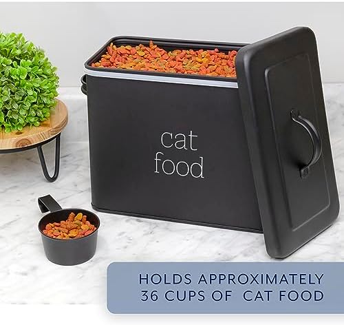 AuldHome Design Farmhouse Cat Food Container (Black) Enamel Look Rustic Cat Food Bin with Scoop - Image 5