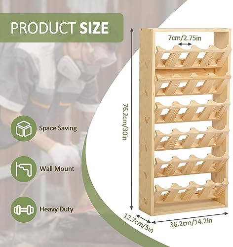 6 Tier 24 Can Spray Paint or Lube Can Wall Mount Storage Holder Rack Lube Holder Organization Storage Rack Wood Shelf Case Organizer, 14.2" L x 5" W x 30" H - Image 3