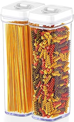 DWËLLZA KITCHEN Pasta Storage Containers for Pantry - Set of 2 White Airtight Spaghetti Container Storage - Ideal for Spaghetti & Noodles, Kitchen Pantry Organization and Storage, Keeps Food Fresh by DW%C3%8BLLZAKITCHEN