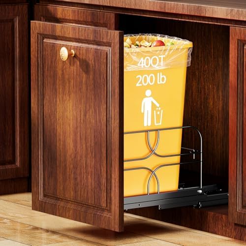 Pull Out Trash Can Under Cabinet, Soft Close Heavy Duty 200LB, Black by RUNMI