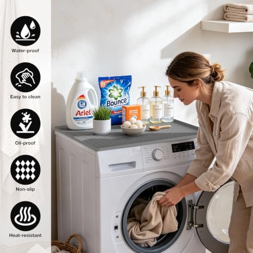 Washer and Dryer Top Protector Mat,25" x 25"Silicone Rubber Mat for Slant Top Surface Cover and Top Load Washing Machine Laundry Room,Non Slip Heavy Duty Waterproof Washable Top Cover Pad - Image 2