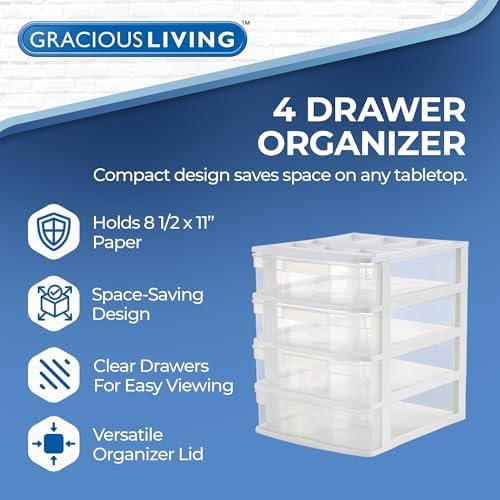 Gracious Living 4-Tier Drawer Organizer, Plastic Desktop Drawers, White - Image 4