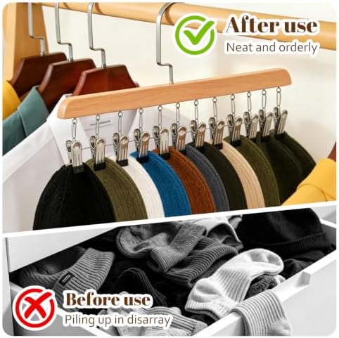 2PCS Space Saving Hanging Clothes Organizer, Wooden Pants Hanger 12-Clip - Image 2