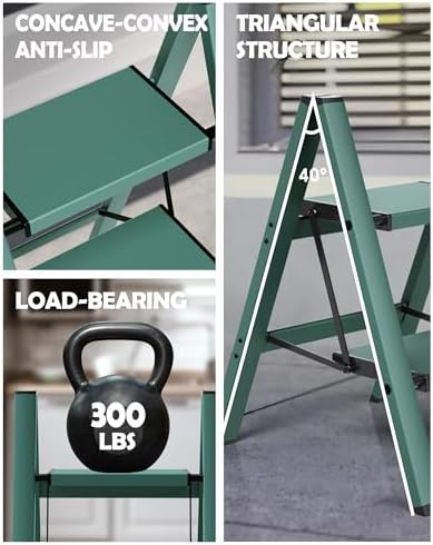 Taranta 2 Step Stool Foldable,Aluminum Step Ladder-Green - Image 2