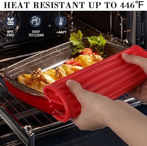 2 Pack Silicone Trivets - Heat Resistant Non-Slip Flexible Pot Holders for Hot Dishes & Pans - Red Silicone Trivet Mat Dish Drying Mat Spoon Rest, 9x12 in - Image 2