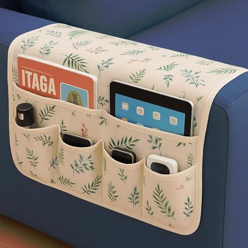 Sofa Armrest Organizer Non-Slip Remote Control Holders for Recliner Couch Chair Armchair Caddy with 6 Pockets for Table,Cell Phone,Ipad,Magazines,Books (Greensmallleaf, 19 x 35 Inch) - Image 5