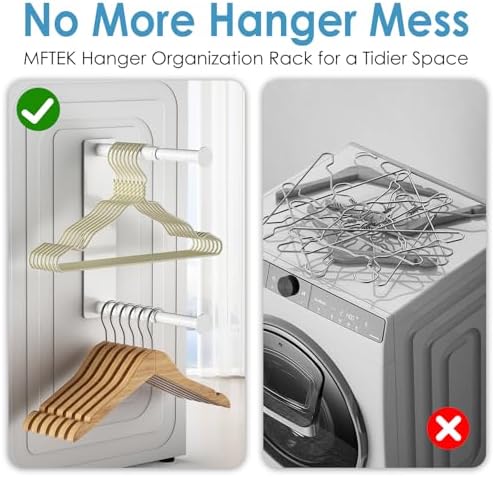 MFTEK Hanger Organizer Stacker, Magnetic Hanger Holder, Extendable Hangers Storage Rack for Washing Machine Closet Laundry Room Organization, Metal Stand Rack for Adult Kids Velvet Hangers (White) - Image 4
