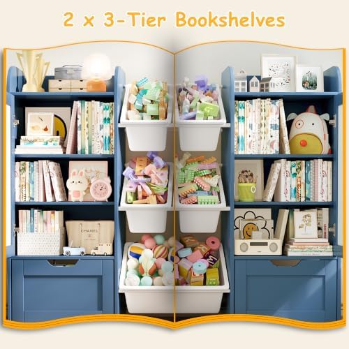 66" W 5-in-1 Kids Bookshelf and Toy Storage with Magnetic Drawing Boards - Image 5