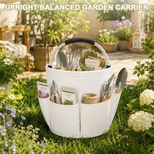 Premium Cleaning Caddy with Handle | Large Capacity Cleaning Supply Caddy with Deep Side Pockets | Collapsible Organizer Bag for Car Wash Supplies and Garden Tools (White) - Image 6