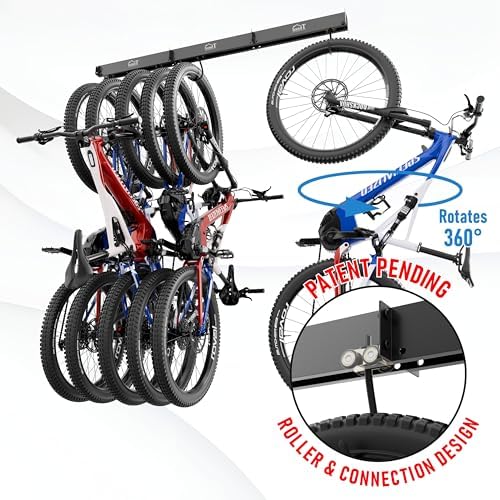 USA Based Ceiling Bike Rack Garage Storage Mount, Bicycle Hanger For Up To 6 Bikes, Sliding 51" Heavy Duty Hook Racks With Padded Hanging Mounts, Hooks Hangers (Black, 1 Rail - 2 Hooks) - Image 2