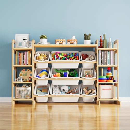SpaceAid Large Toy Storage Organizer 9 Shelves 9 Bins, Toy Organizers Storage Bookshelf, Kids Bin Shelf Toys Box Bookcase for Bedroom Playroom Organization Room Decor, White by SpaceAid