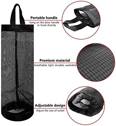 2 Pcs Plastic Bag Holder Trash Bags Storage Dispenser Organizer for Home Kitchen Mesh Hanging Storage Dispensers Recycling Garbage Folding Hanging Storage Bag Grocery Bags Holder with 2 Hooks (Black) - Image 4