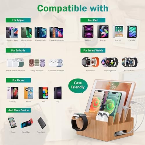Pezin & Hulin Bamboo Charging Station with USB Charger,5Cables-Natural - Image 2