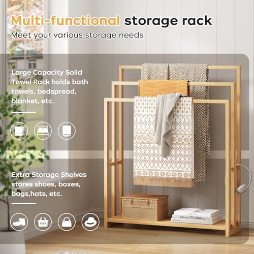Bamboo Towel Rack Stand, 3 Tier Freestanding Bathroom Towel Drying Rack - Image 3