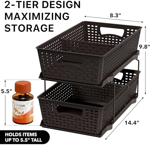 Simple Houseware 2 Tier Pull-Out Sliding Drawer Under Sink Storage, Brown - Image 2