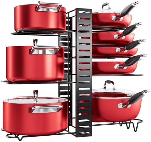 MUDEELA 8-Tier Pots and Pans Organizer under Cabinet, 16.61" Height Light Duty Pot and Pan Organizer Kitchen Cabinet Organization and Storage, Adjustable Pot Rack with 3 DIY Methods for Lids, Bakeware by MUDEELA