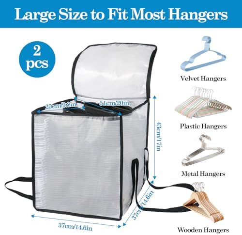 Klmnop 2 Pack Clothes Hanger Organizer Bag with Lid, Large Hanger Storage Bags with Handles and 2-Compartment for Closet Laundry Room Space Saving (14.6x14.6x16.9 in) - Image 2