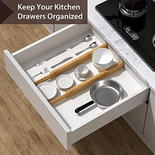 4 Pack Bamboo Drawer Dividers 17-22" Adjustable Kitchen Organizer, Natural - Image 4