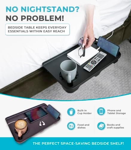 Stander Wonder Bedside Shelf, Bedside Caddy Organizer & Bunk Bed Shelf, Space-Saving Floating Nightstand for Seniors & Dorm Rooms, Bedside Tray Table with Phone Holder, Cup Holder & Cable Organizer - Image 3