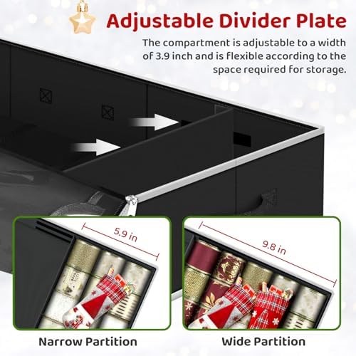 BlessedSeason Wrapping Paper Storage Organizer for 40 Inch Christmas Gifts Wrapping Paper, 2 Visible Supplies Pockets for Holiday Accessories, Christmas Decoration Storage Containers, Black - Image 3