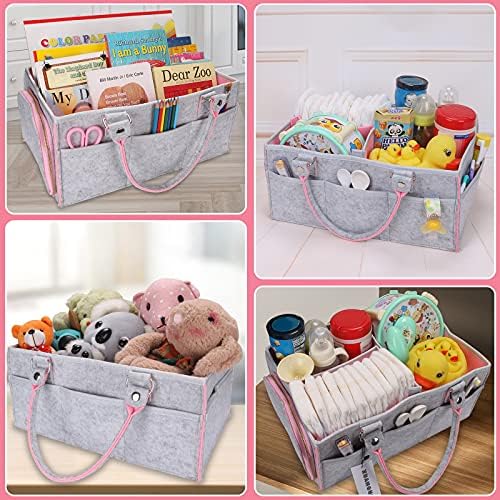 XUANGUO Large Felt Baby Diaper Caddy Organizer with Handles for Girls, Pink - Image 5