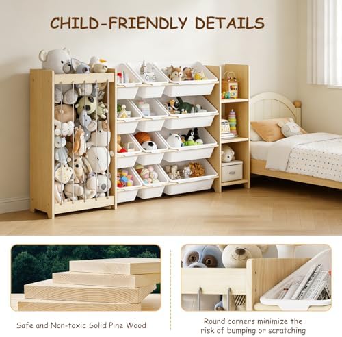 EXPERLAM 3-in-1 Toy Storage Organizer, Stuffed Animal Holder, 12 Bins - Image 3