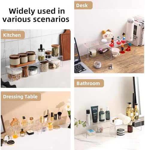 Aminigram Cabinet Shelf Organizer, 4 Pack Clear Riser(12.4 x 4 x 4.6 inch) - Image 5