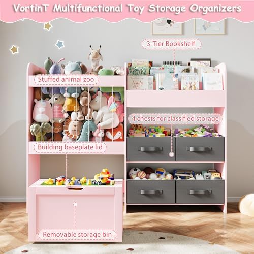 51.1" W Toy Storage Organizer with Stuffed Animal Storage, Wooden - Image 3