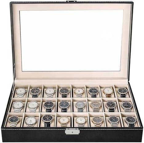 NYXOVA 24 Slots Watch Box, PU Leather Watch Display Case by NYXOVA