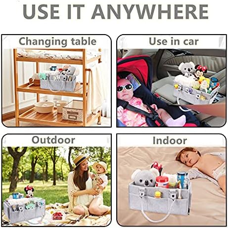 XUANGUO Large Baby Diaper Caddy Organizer, Felt Basket with Handles, Grey - Image 5