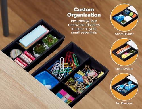 Bostitch Konnect Under Desk Drawer,Self-Adhesive Slide Out Storage Organizer with 4 Customizable Dividers,2 Count (Pack of 6) - Image 2
