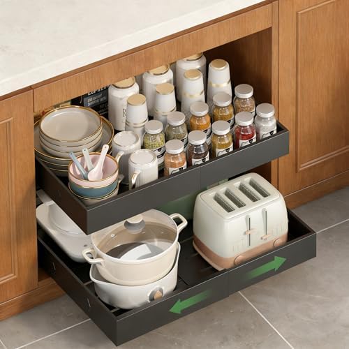 2-Pack-Expandable-Pull-Out-Cabinet-Organizers, No Drill Slide Out Drawers by RUILALIFE