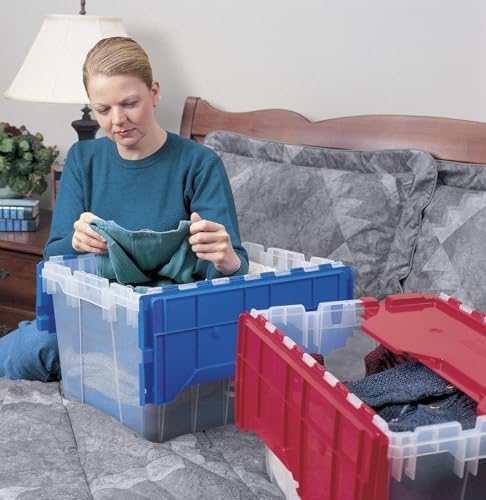 Akro-Mils KeepBox Storage Box, Lid Attached, Stackable, Clear/Red, 6pk - Image 2