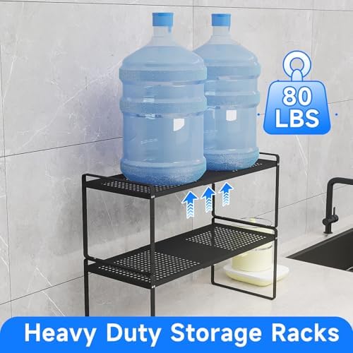 Expandable Kitchen Shelf Organizers, Kitchen Cabinet Organizer Stand Rack Organization for Countertop Office Desktop Spice Rack, Black 2 Pack - Image 4