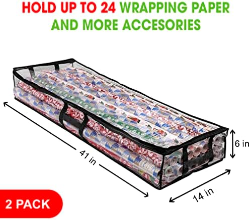 ProPik Wrapping Paper Box | Underbed Gift Wrap Storage & Organizer | 41”x14”x6” Fits 18-24 Rolls Up to 40” Long Roll | Holder for Ribbon, Bows and Accessories 2 Pack (Black) - Image 4