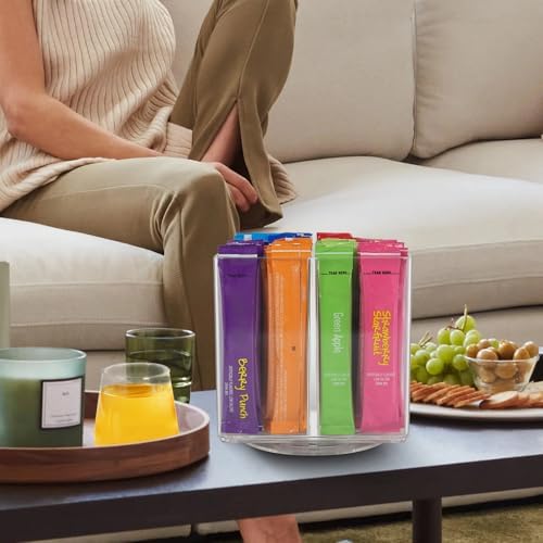Drink Packet Organizer For Powdered Drink Mix,Powder Packet,Water Packet,Water Flavor Packet,Lazy Susan Organizer Rotating Holder for Drink Mix Necessities（Square） - Image 5
