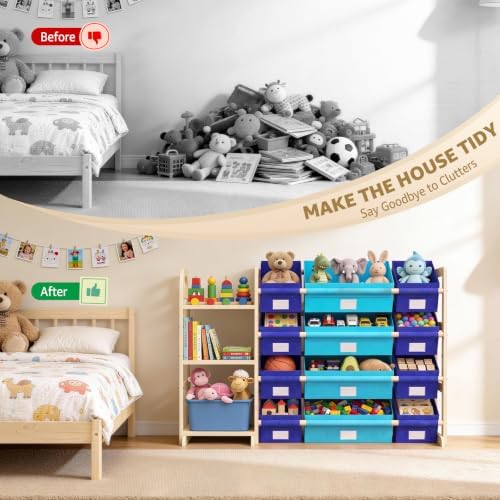 Blue Storage Bin with Label Holder for Room, 11.5 x 8.1 x 6 Inches - Image 4