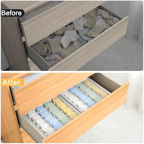 Sock Organizer 4 Pack, 24 Cell Foldable Underwear & Sock Storage, Drawer Organizer for Ties, Belts. (White) - Image 5