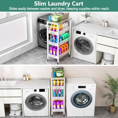 Vivihomety 4-Tier Laundry Utility Rolling Storage Cart with Wheels, Metal - Image 5